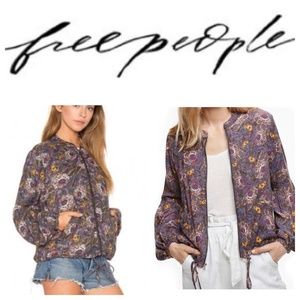 Free People Balloon Sleeve Lightweight Floral Bomber Jacket